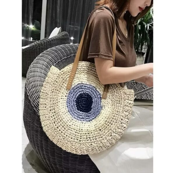 Bolsa Olho Grego Palha com Zíper Bege